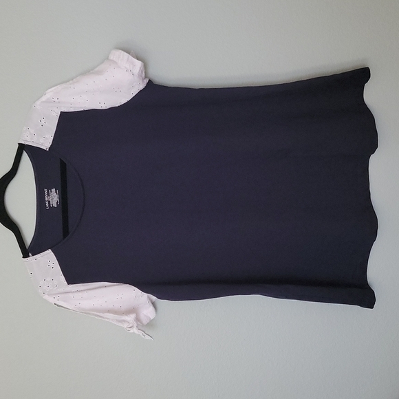 Lane Bryant Casual Eyelet Sleeve Mixed Media Colorblock Top 14/16 - Picture 1 of 7